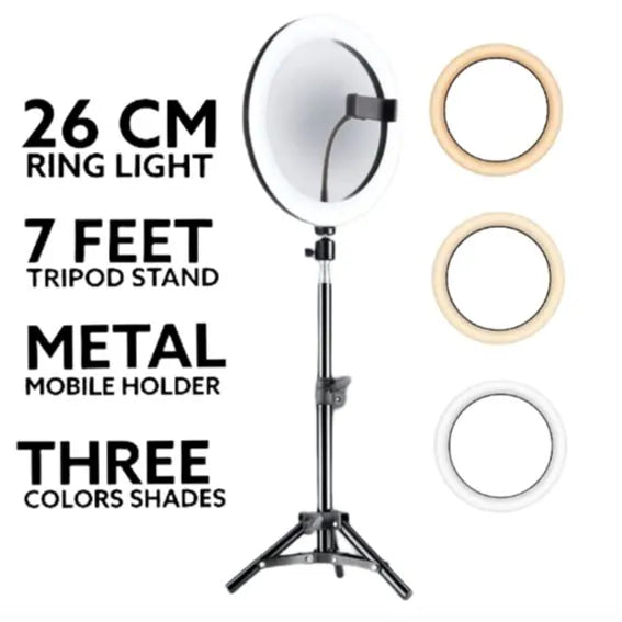 26CM Selfie LED Ring Light with 7ft Tripod Stand Mobile Phone Holder 26CM ringlight 7 feet tripod stand 3 Modes RingLight Vlogging Light Mobile Phone Photography Light